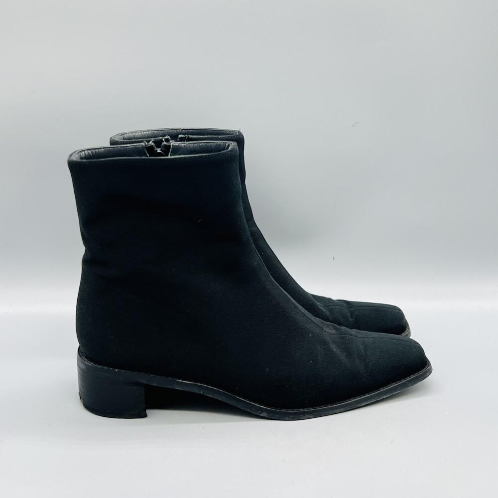 Stuart Weitzman Boots‎ Womens 7.5 Black Ankle Zip Square Toe Block Heel Shoes